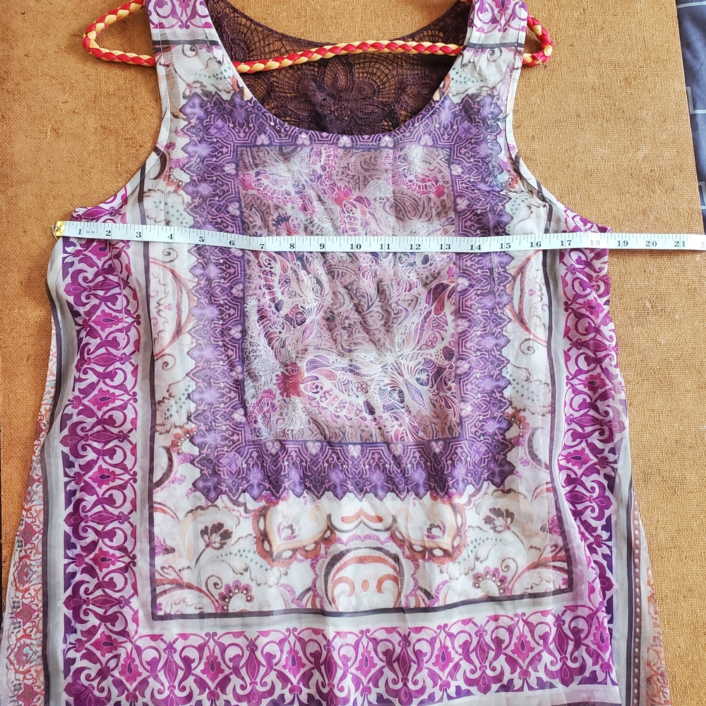 One World Boho Top Womens Sz M Asymmetric Hem Crochet Lace Flowy Fairy Festival - Picture 9 of 13